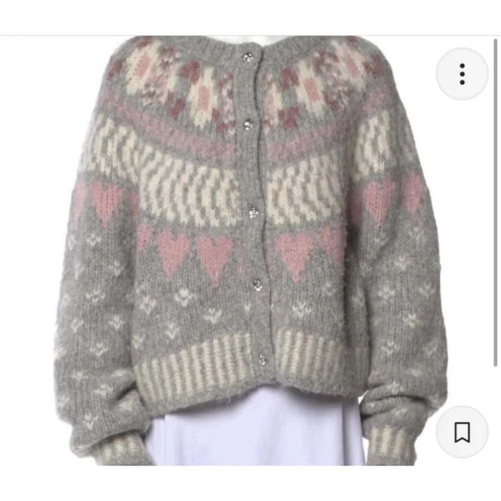 LoveShackFancy Jamie Cardigan Sweater Fairy Dust Gray Alpaca Wool Small Sz S